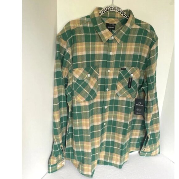 Brixton Bowery Flannel Shirt Mens Extra Large Green Plaid  Button Down Gorpcore - Picture 2 of 6